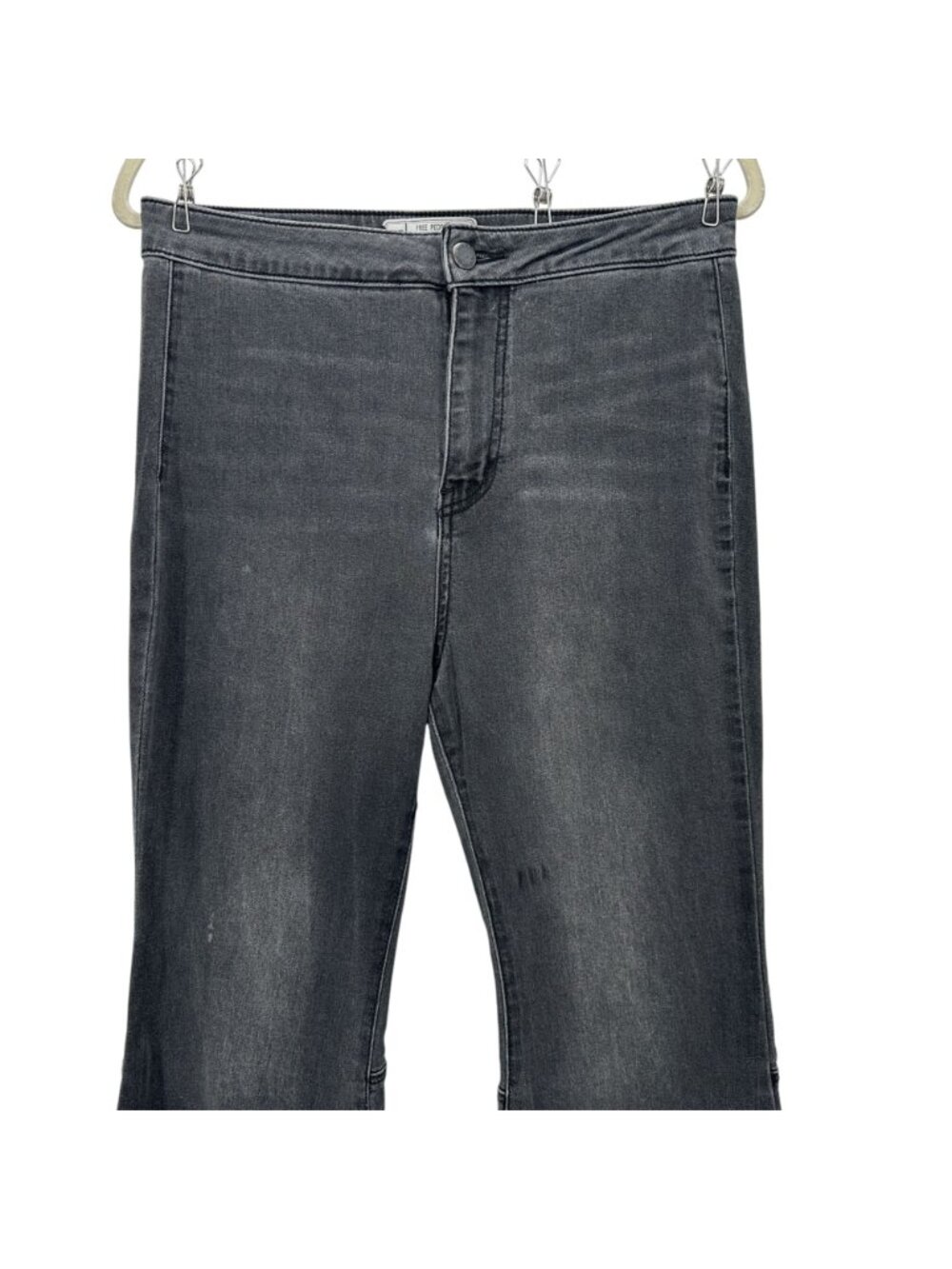 Free People Womens 29 Jeans We The Free Float On Flare Distressed Black Raw Hem - Picture 2 of 14